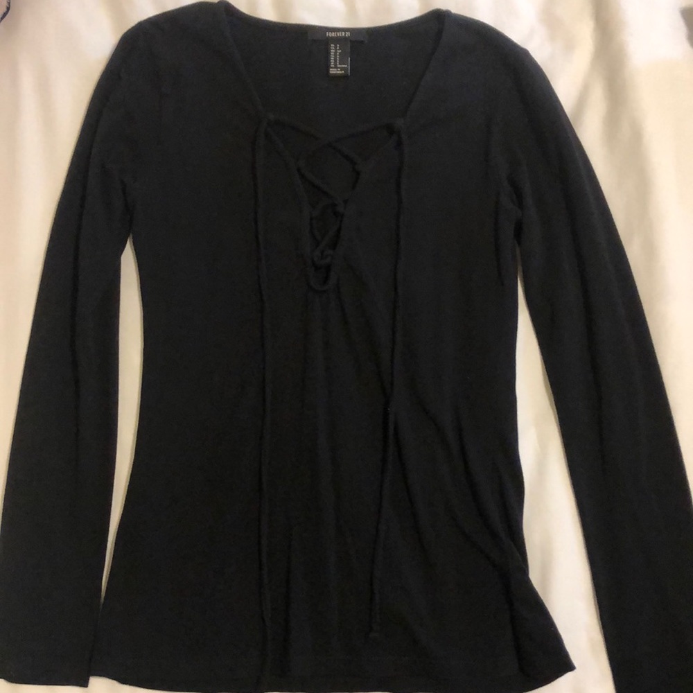 Forever 21 lace up long sleeve shirt